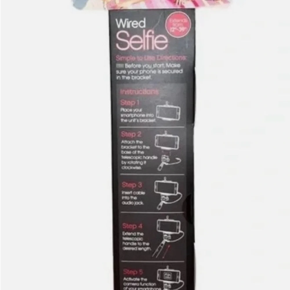 Tzumi Wired Selfie Stick Telescoping Handle – Pink & Black